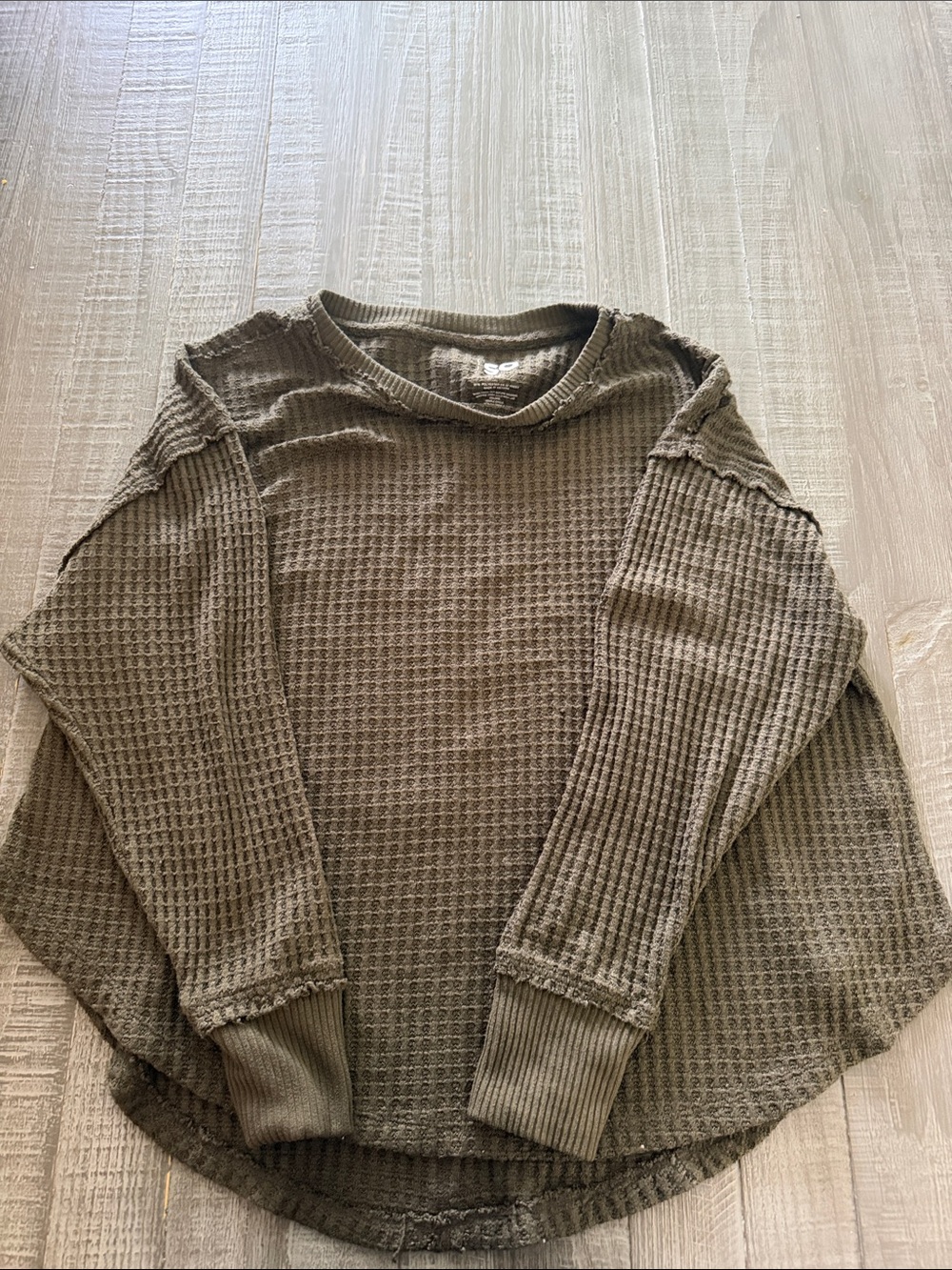 SO Olive Green Waffle Crewneck Sweater